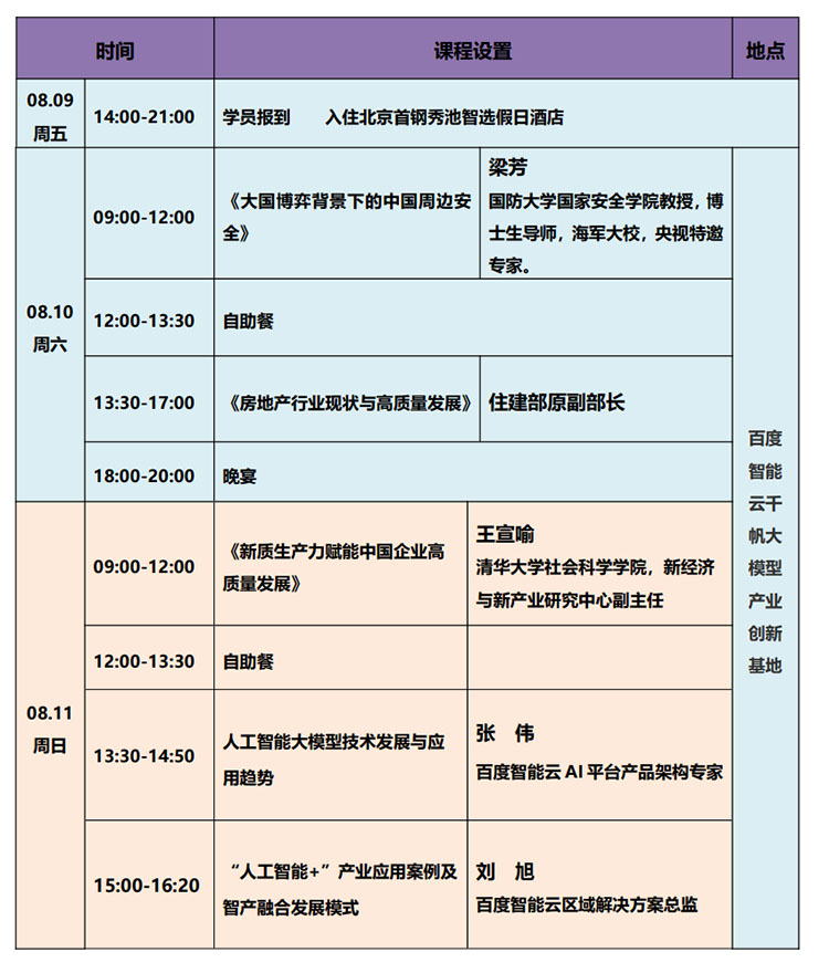 8月10-11日北大建筑业创新发展班课程安排